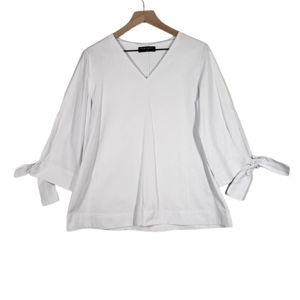 Few Moda V-Neck Blouse Tie‎ Sleeve M White A-Line Top